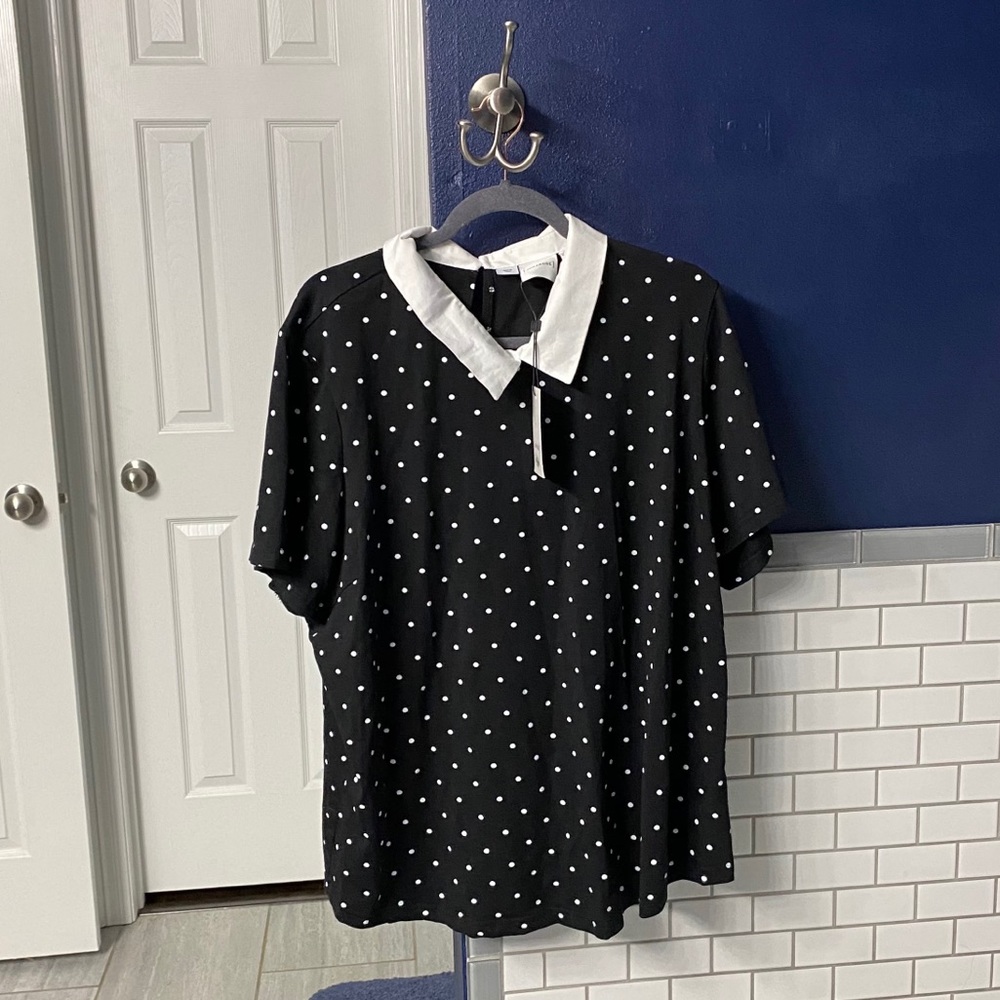 Sweet Short Sleeve Polka Dot Top with Collar